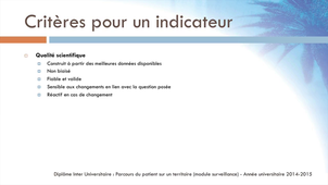 Les indicateurs dans le cadre de la surveillance